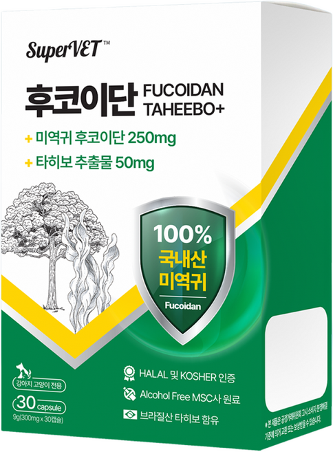 슈퍼벳 후코이단 영양제 강아지 고양이 면역 향상 항산화 보조제, 4개, 면역/항산화, 30정