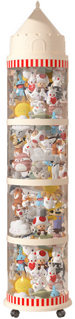 두리치 탑캐슬 인형 정리함 투명 원통 이동식 높이조절 가능 보관함 4단 159cm, 1개, 크림화이트