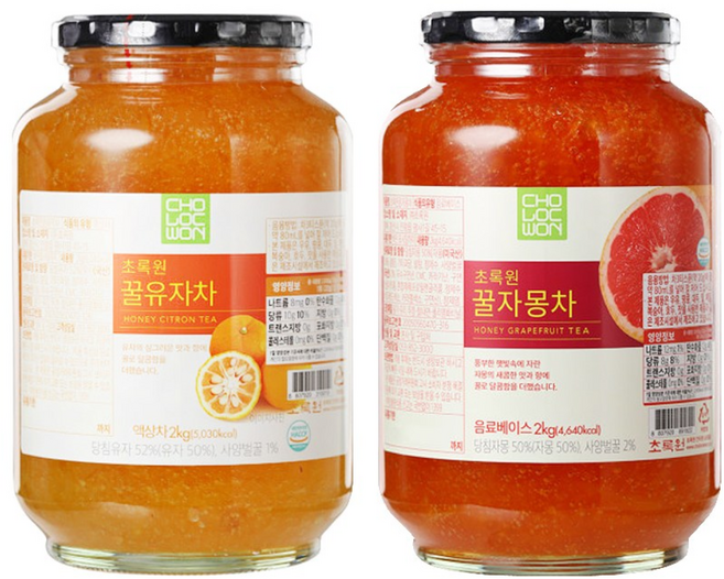 초록원 꿀유자차 2kg +꿀자몽차 2kg (대용량)