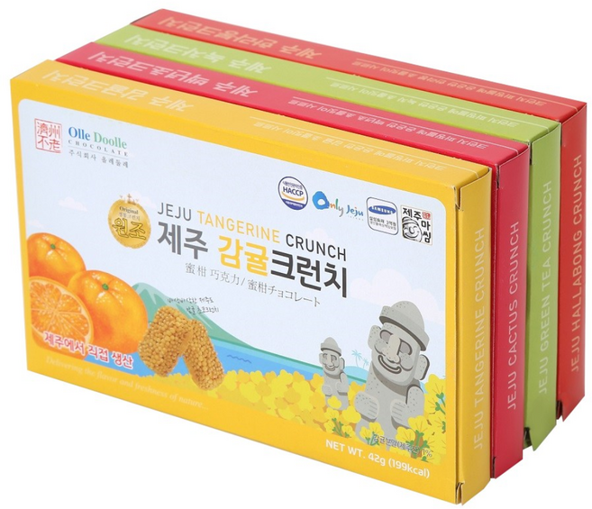 [선물/답례/간식 추천] 제주하우스 백련초 감귤 녹차 한라봉 아삭아삭 종합 크런치, 42g, 4개