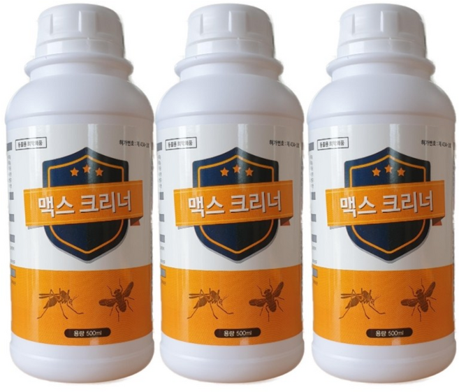맥스크리너 500ML 3병 디디브이피 해충 방역 모기 파리 돈벌레 권연 퇴치 약 지네 나방 진드기 퇴치제 더존맥스 소독, 3개
