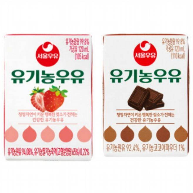서울우유 유기농 멸균 딸기우유 초코우유, 24개, 120ml