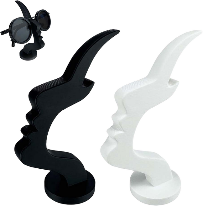 루베이 내구성 PLA 안경 거치대 미끄럼 방지 고정 추상적인 얼굴 디자인 안경/선글라스, 2개, 블랙+흰색