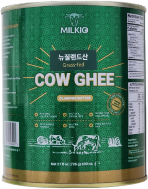 (뉴질랜드) 밀키오 목초사육 기버터 Ghee 726g (800mL) 캔포장, 1개, 800ml