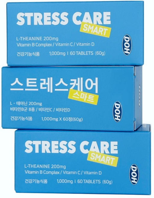 DOH 스트레스케어 스마트 10대를 위한 테아닌 영양제 (테아닌 비타민B컴플렉스 비타민D 비타민C), 3개, 60정