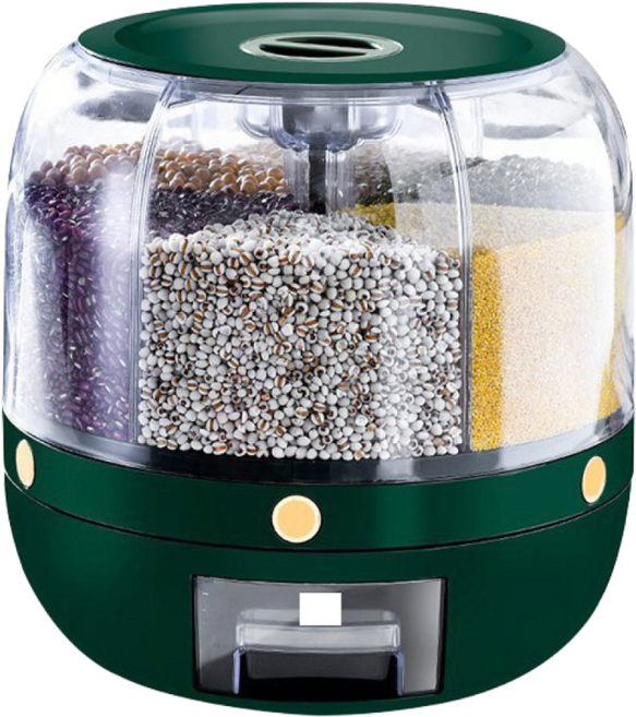 HAM쌀통 분리대 회전 오곡다격 수납함 가정용 방충 방습 밀폐 쌀통, 그린, 1개