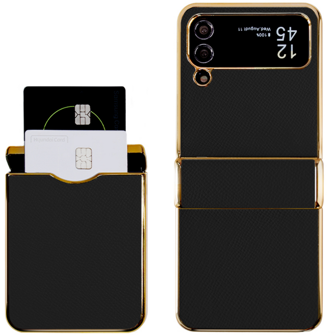 리네시 갤럭시 호환 Z플립 힌지보호 소가죽 카드수납 휴대폰 케이스