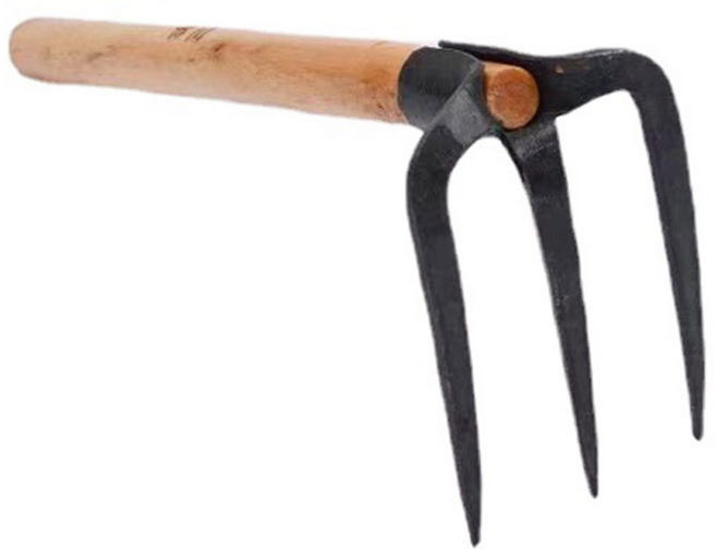 세발괭이 나무손잡이 탄소강 괭이 농기구 쇠스랑 주말농장 약초괭이, 1개