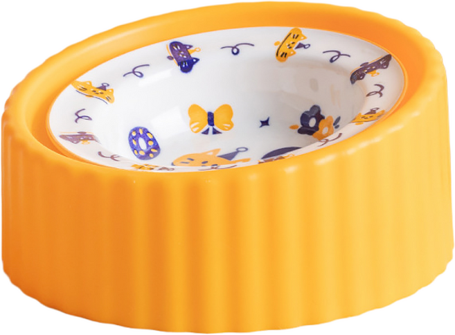 파스텔펫 반려동물 캐릭터 패턴 세라믹 식기, 옐로우, 1개