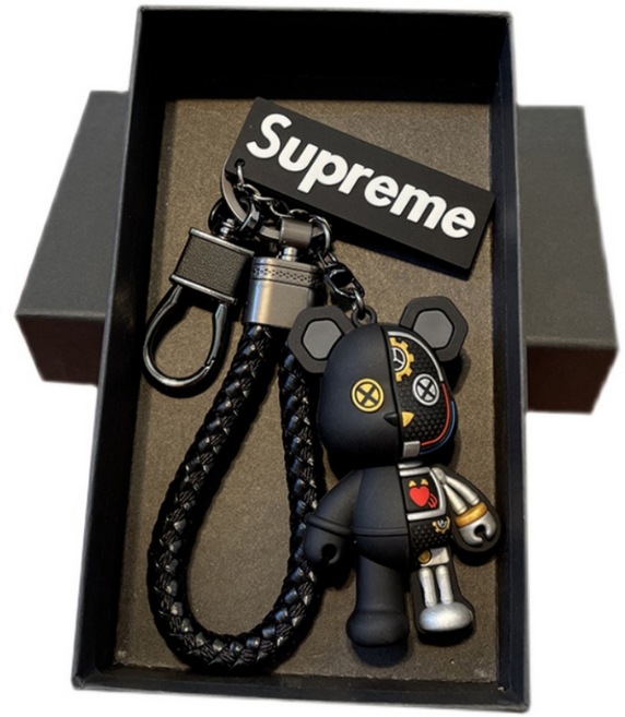 다판다 지니 슈프림 스타일 곰돌이 베어 키링 스트릿 감성 키홀더 열쇠고리, 1개, 블랙