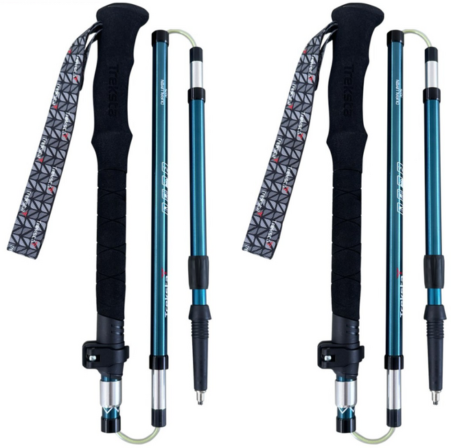 트렉스타 시그니쳐 5단 접이식 등산스틱 2P 1세트, 그린블루
