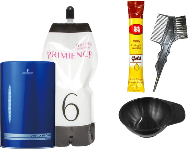 슈바츠코프 탈색약 500g+시세이도 산화제 1000ml+코겐순콜라겐+염색볼+염색솔, 1개, 1L