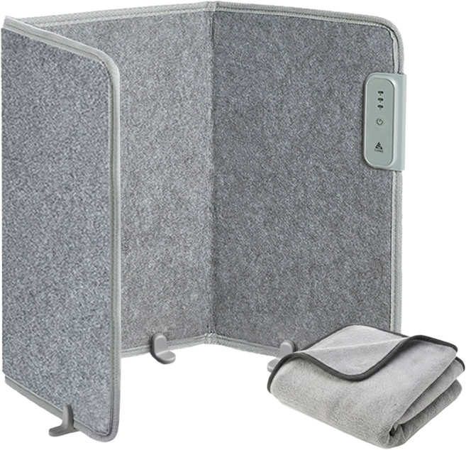 루니스 발난로 파티션 히터 (+무릎담요) 히팅패드 전기 난로 사무실 온열기, 3면, 그레이