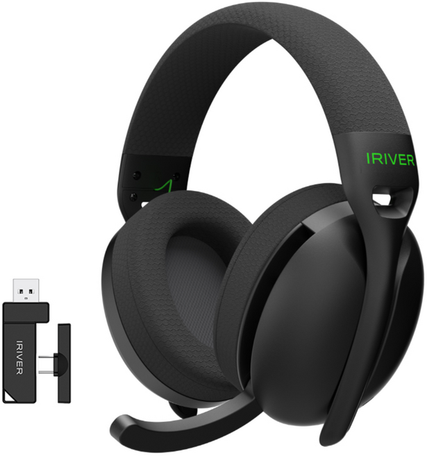아이리버 초경량 노이즈캔슬링 가상7.1채널 유무선 게이밍 헤드셋 LightFit WGH3 C타입수신기, 블랙