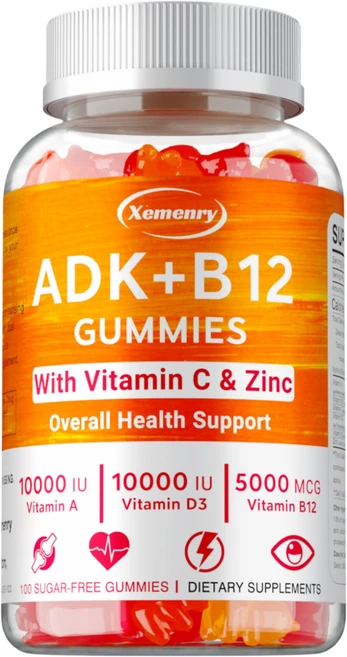 무설탕 ADK+비타민 B12 젤리 - 비타민 D3 K2 10 000IU/ 5000IU B12 5000mcg 2500mcg K2(MK-7) 240mcg, 1개, 60정 - 쿠팡