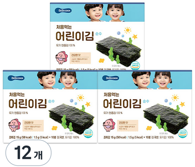 베베쿡 처음 먹는 어린이 김 순수, 건강한 맛, 15g, 12개