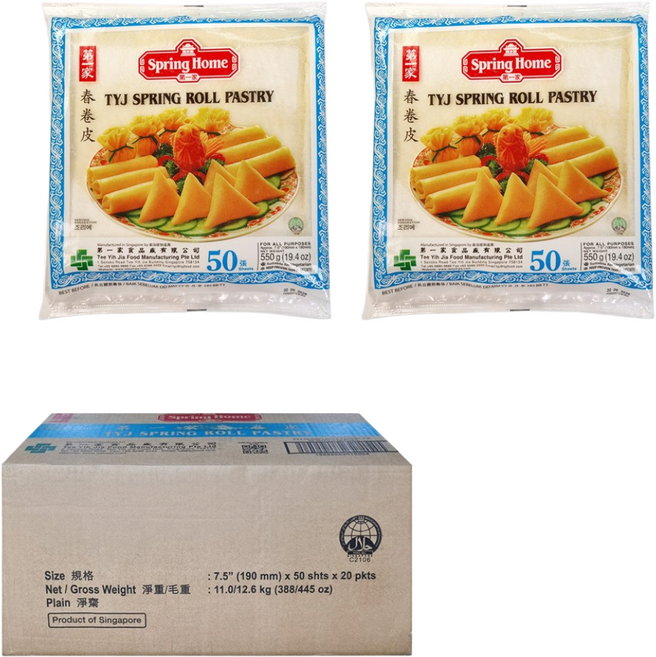 왕부정 중국식품 제일가 춘권피 싱가폴산 7.5인치 냉동 스프링 롤, 550g, 20개
