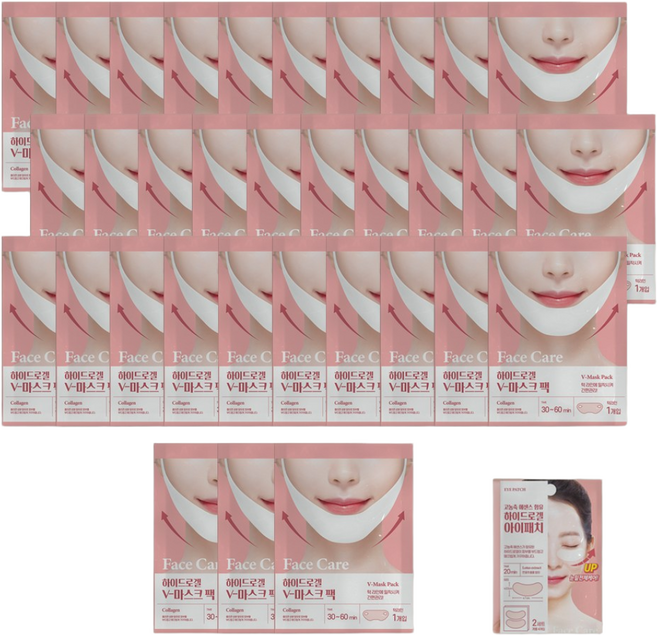 팩미인 하이드로겔 콜라겐 브이라인패치 리프팅 마스크팩 30+3 아이패치 1매 증정, 30개
