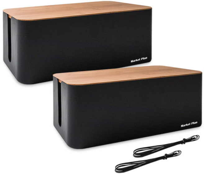 마켓플랜 심플 멀티탭 정리함, 2개, 우드블랙