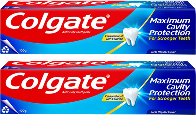 콜게이트 플루오라이드 그레이트 레귤러 플레이버 치약, 100g, 2개