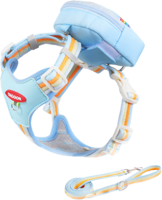 유유라키 반려동물 레인보우 외출용 백팩 하네스 리드줄 3종 세트, 스카이, 1개