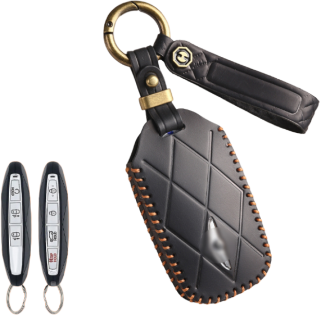 제네시스 빈티지 레더 리얼 핸드메이드 가죽 스마트 차 키 케이스 G GV 70 80 90 EQ900 DH, GN B 7 블랙