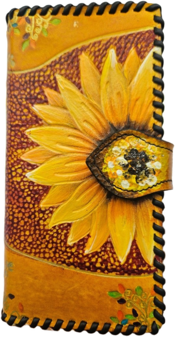 5만원권 수납 황금 해바라기 수제 소가죽 핸드폰케이스