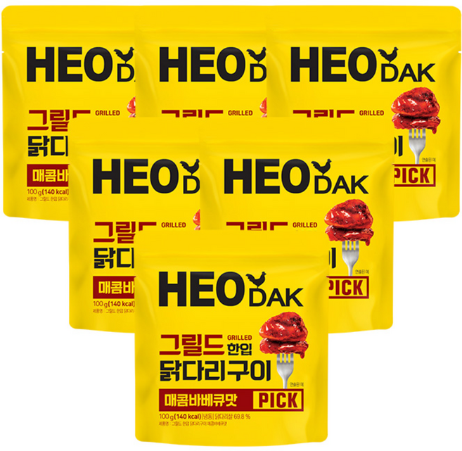 허닭 그릴드 한입 닭다리구이 매콤바베큐, 100g, 6개