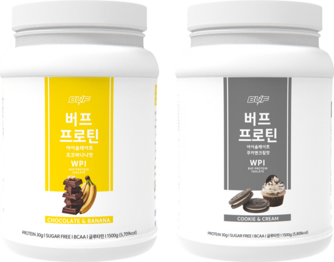 단백질쉐이크 파우치 보충제 버프프로틴 세트 (초코바나나 쿠앤크) 2달 플랜 66회분, 2개, 1.5kg