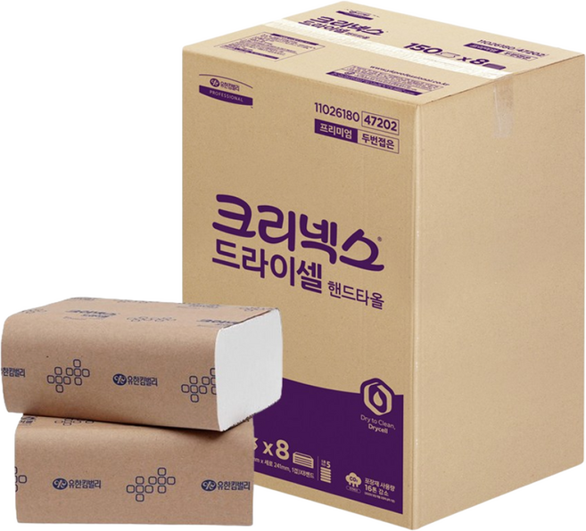 크리넥스 47202 드라이셀 핸드타올 프리미엄 F150S, 8개, 150매