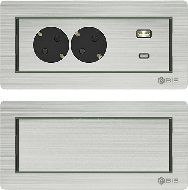 BIS플랫회전콘센트2구 실버 빌트인 매립 USB 고속충전 사무실 회의실 책상 BID-N202MF, 1개