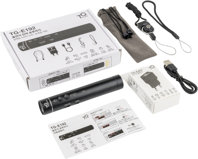 TG전자 충전식 전자 호루라기 누르는 전자식 호각 목걸이 축구 심판 경찰 손 심판용 휘슬 TG-E192, 1개