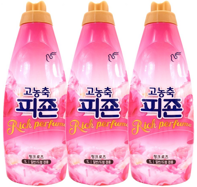 피죤 고농축 강력탈취 오리지널 섬유유연제 로맨틱 플라워향 본품, 1L, 3개