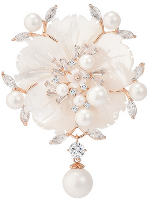 에르모사제이 B019 럭셔리 플라워 꽃 진주 브로치