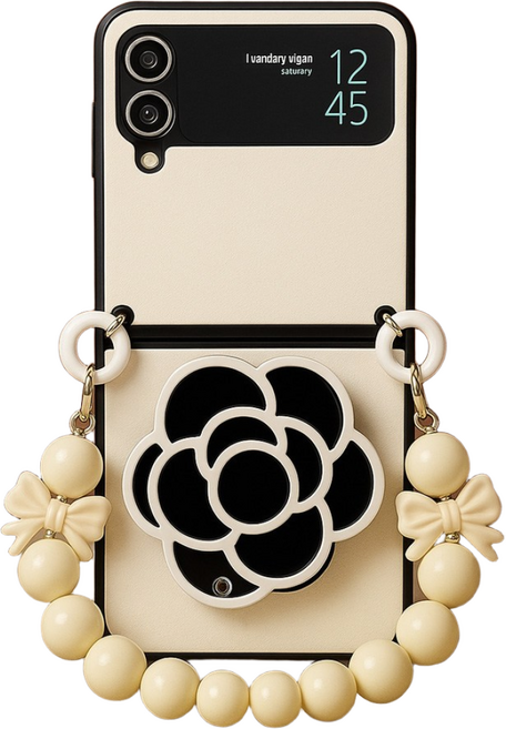 폰로드 플라워 히든미러 구슬 스트랩 지플립 케이스