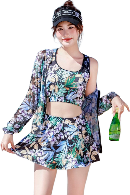 여자 빅 사이즈 래시가드 쓰리피스, XL 55-62.5KG, 색상 (3 피스 수영복)