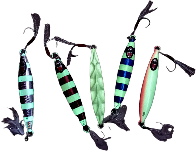 VITALO 야광 지브라 메탈 지그 루어 세트 홀로그램 바다낚시 갈치 삼치 부시리 PGC1080, 5세트, 80g, VTL