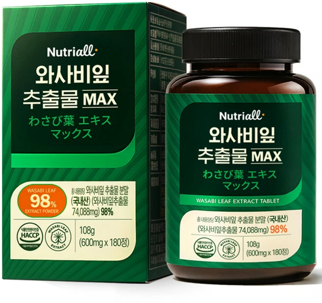 와사비잎 추출물 MAX 100% 정품 HACCP 식약청인증 6개월분, 1개, 180정 - 쿠팡