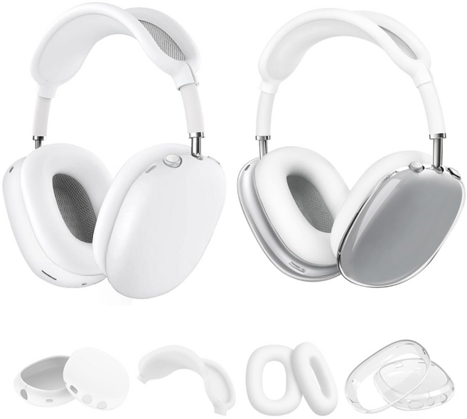 모이모 3+1 에어팟 맥스 프리미어 투명 실리콘 케이스 이어캡 파우치, 화이트 (3+1)