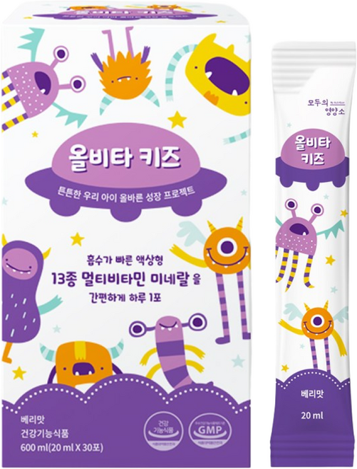 (3+1)어린이 성장기 종합 멀티 비타민 액상 스틱 영양제 모두의영양소 올비타 키즈, 1개, 30회분
