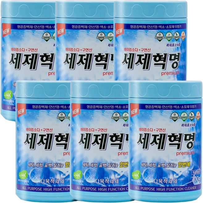 세제혁명 프리미엄 다목적 세제, 700g, 6개