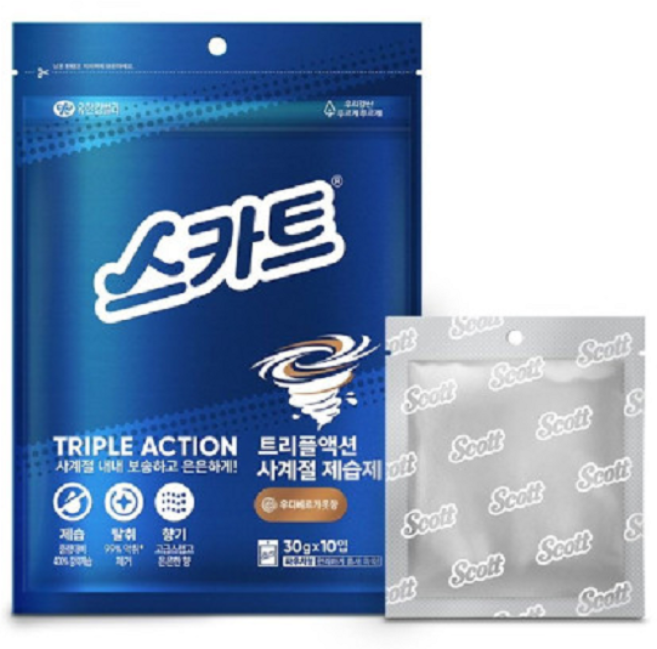 유한킴벌리 스카트 트리플액션 사계절제습제 우디베르가못 30Gx10입, 30g, 10개