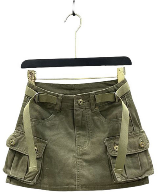 ROYALBELLE 여성 카고 데님 미니 스커트 포켓 하이웨스트 힙업 치마 안감 바지 스커트 V51414