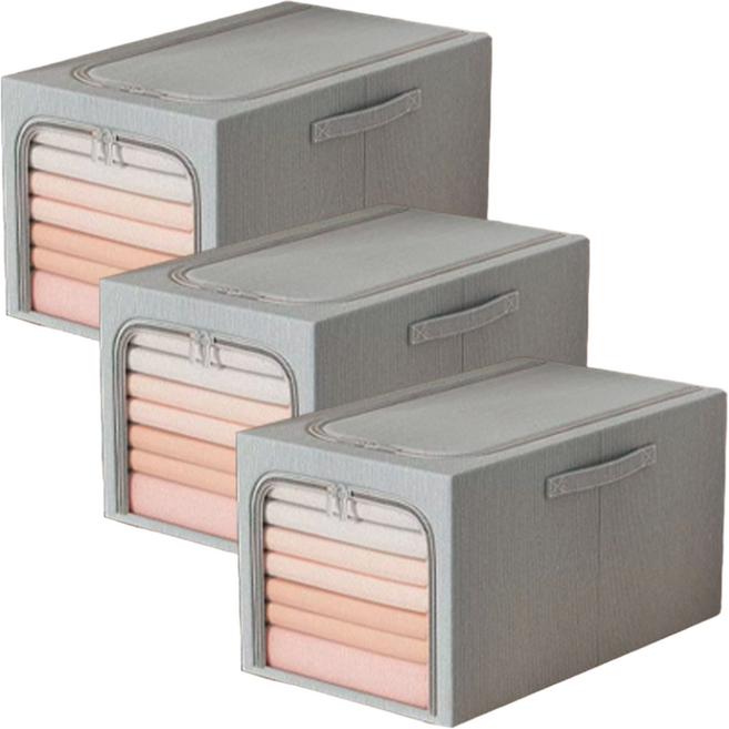 레디박스 옥스포드 천 투명창 대용량 옷 의류 이불 정리함, 3개, 실버그레이