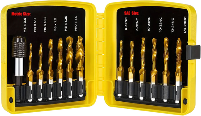 피츠코 탭핑 비트 세트 13P 탭드릴 탭기리 나사산 스파이럴탭, 1개