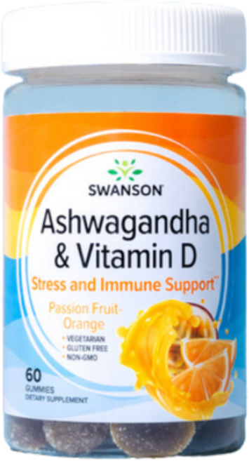 스완슨 아슈와간다 & 비타민 D 패션푸르츠 오렌지 맛 구미, 60정, 1개