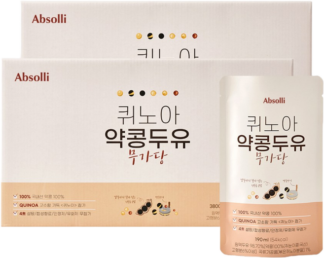 앱솔리 퀴노아 약콩두유 무가당, 190ml, 40개