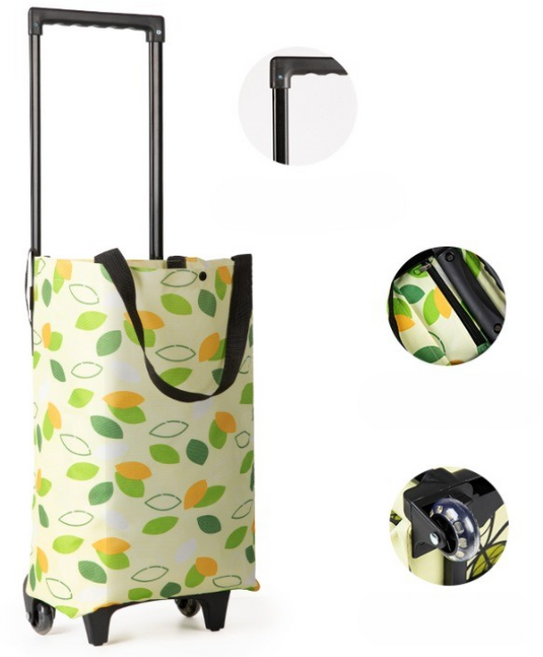 Life Rhythm 휴대용 장바구니 캐리어 마트 필수템 접이식카트 쇼핑 손수레, 1개, 나뭇잎