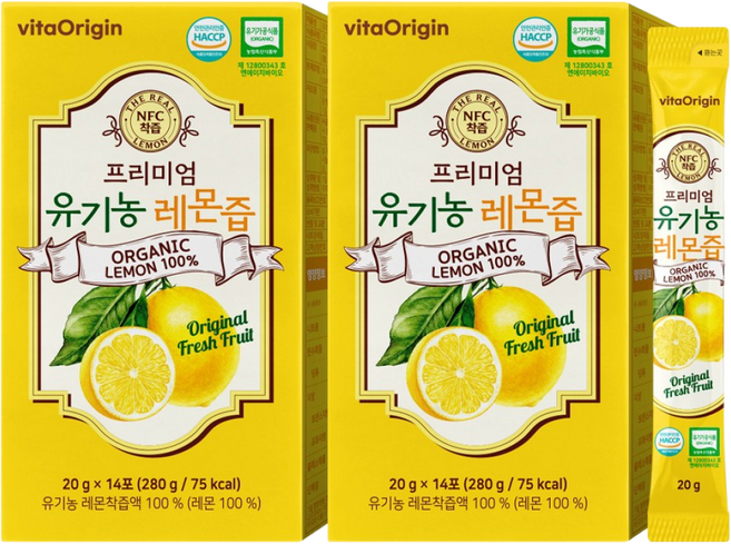 비타오리진 프리미엄 유기농 레몬즙, 280g, 2박스