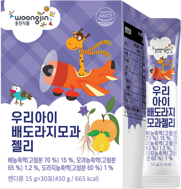 웅진 우리 아이 유기농 배 도라지 모과 젤리 30포 아기 배도라지즙100, 450g, 1개
